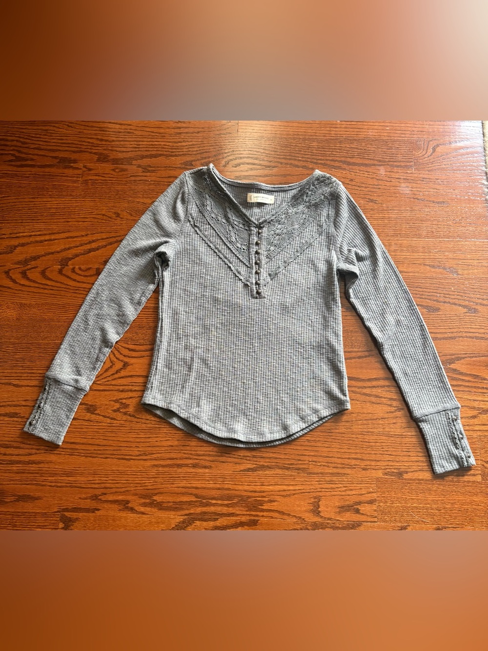 Lucky Brand Gray Waffle Knit Henley